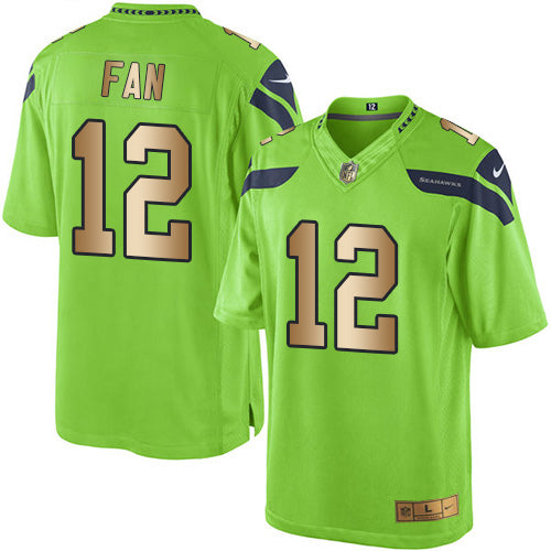 Nike Seahawks 12 Fan Green Mens Stitched Nfl Limited Gold Rush Jersey