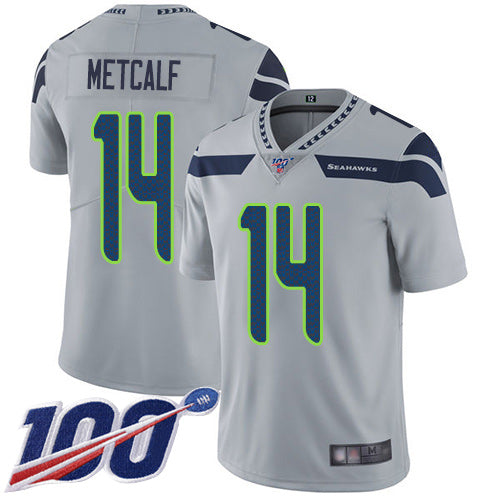 Nike Seahawks 14 Dk Metcalf Grey Alternate Mens Stitched Nfl 100th Season Vapor Limited Jersey