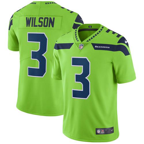 Nike Seattle Seahawks 3 Russell Wilson Green Mens Stitched Nfl Limited Rush Jersey