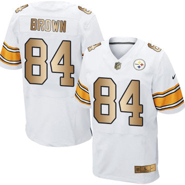 Nike Steelers 84 Antonio Brown White Mens Stitched Nfl Elite Gold Jersey