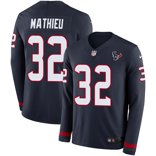 Nike Texans 32 Tyrann Mathieu Navy Blue Team Color Mens Stitched Nfl Limited Therma Long Sleeve Jersey
