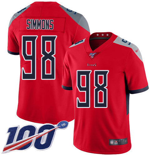 Nike Titans 98 Jeffery Simmons Red Mens Stitched Nfl Limited Inverted Legend 100th Season Jersey