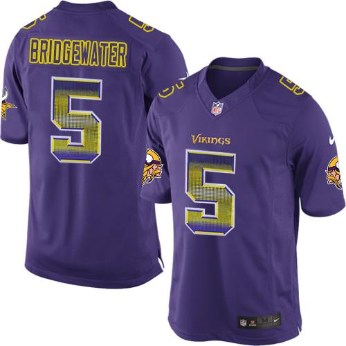 Nike Vikings 5 Teddy Bridgewater Purple Team Color Mens Stitched Nfl Limited Strobe Jersey