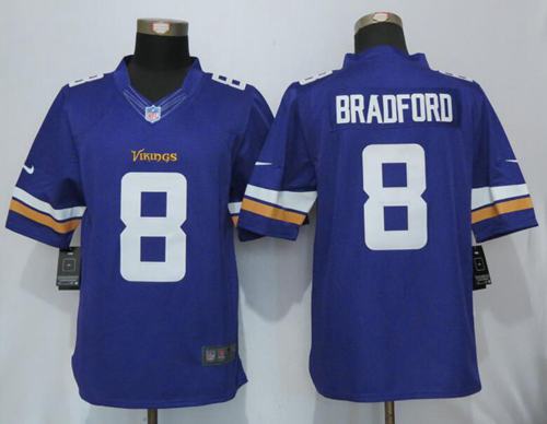 Nike Vikings 8 Sam Bradford Purple Team Color Mens Stitched Nfl Limited Jersey