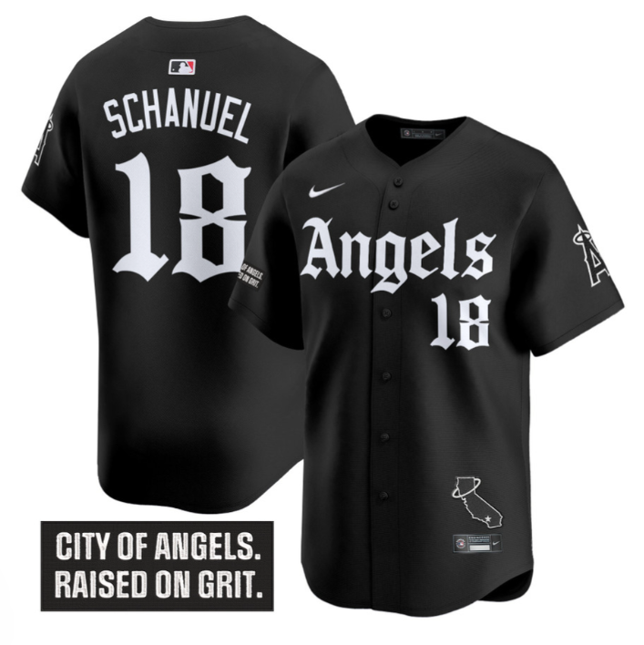 Nolan Schanuel Jersey #18 Los Angeles Angels Gothic Halo Edition Stitched Black
