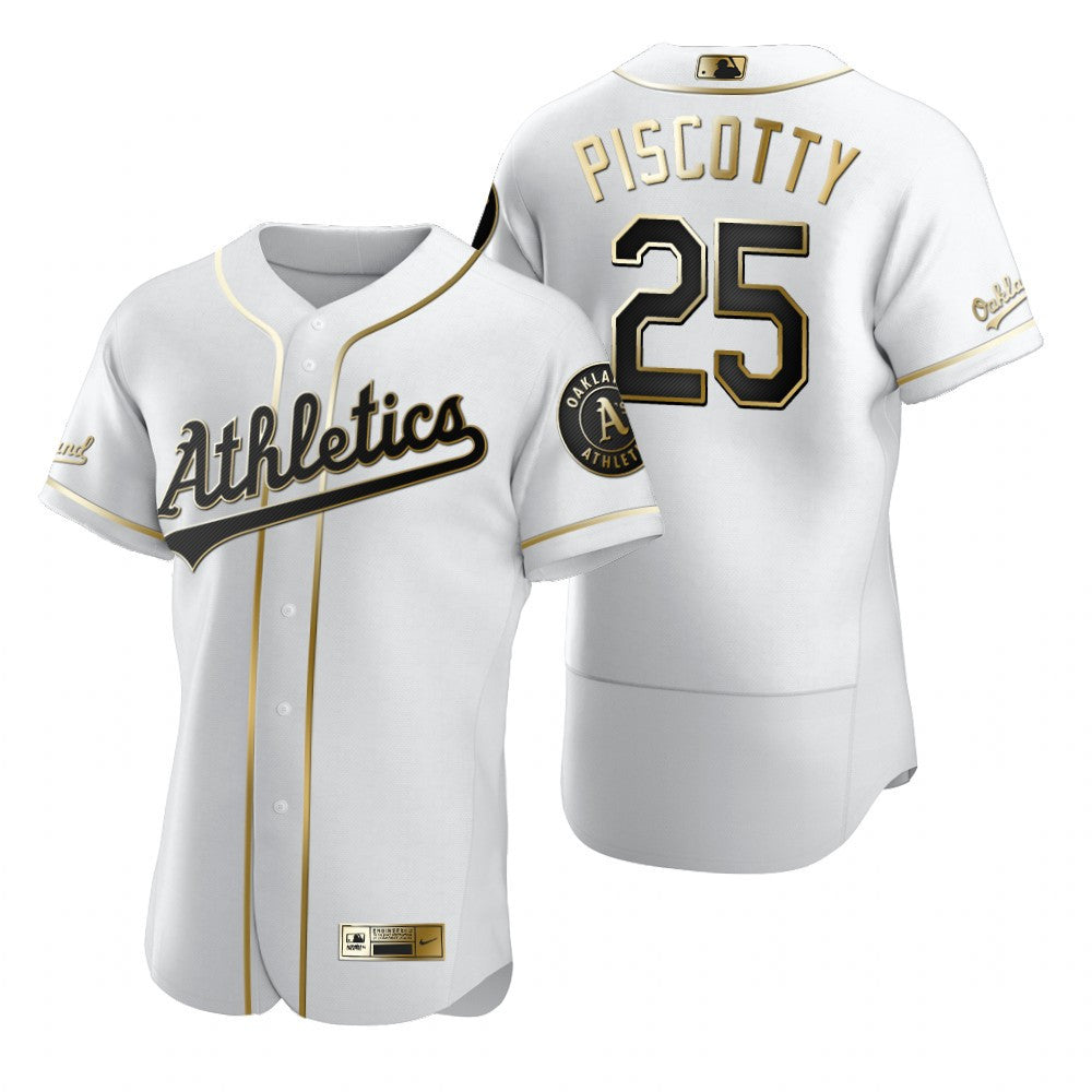 Oakland Athletics 25 Stephen Piscotty Mlb Golden Brandedition White Jersey Gift For Athletics Fans