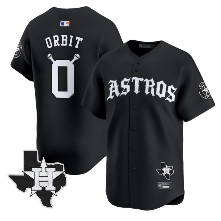 Orbit Jersey #0 Houston Astros Old English Edition Stitched Black