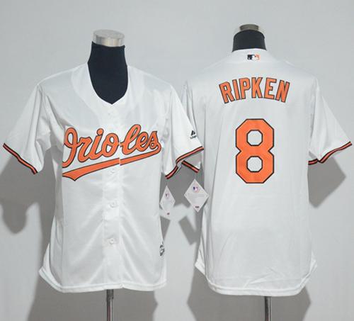Orioles 8 Cal Ripken White Home Womens Stitched Baseball Jersey