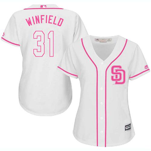 Padres 31 Dave Winfield White Pink Fashion Womens Stitched Baseball Jersey