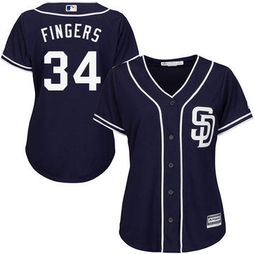 Padres 34 Rollie Fingers Navy Blue Alternate Womens Stitched Baseball Jersey