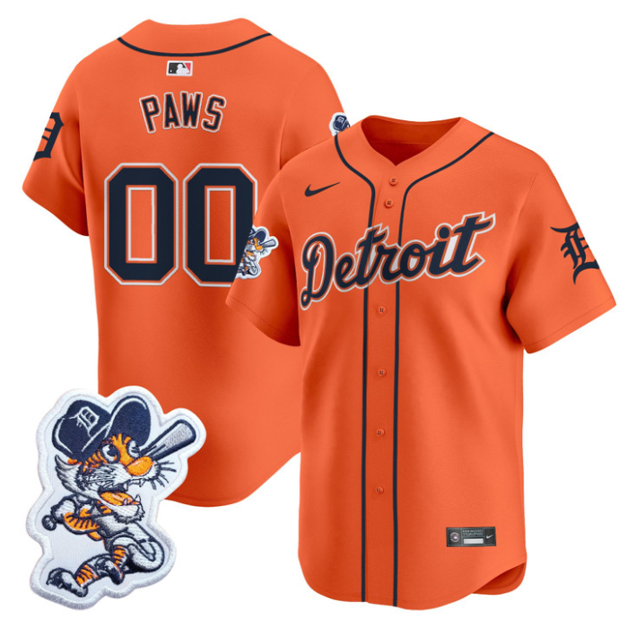 Paws Jersey #00 Detroit Tigers Paws Patch Vapor Premier Limited Stitched