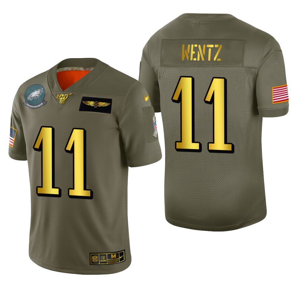 Philadelphia Eagles Carson Wentz 2019 Salute To Service Nfl 100 Mens Jersey Metallic