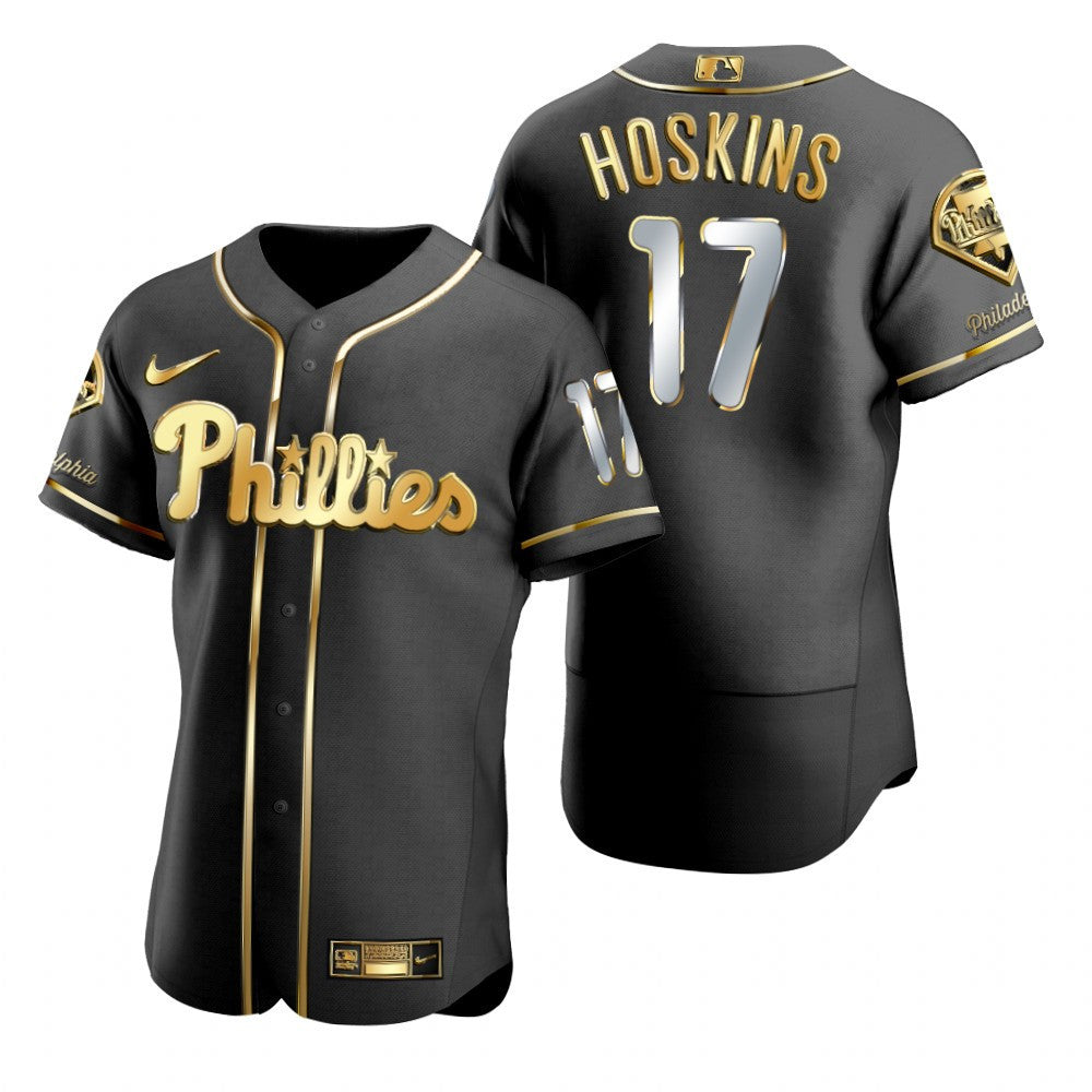 Philadelphia Phillies 17 Rhys Hoskins Mlb Golden Brandedition Black Jersey Gift For Phillies Fans