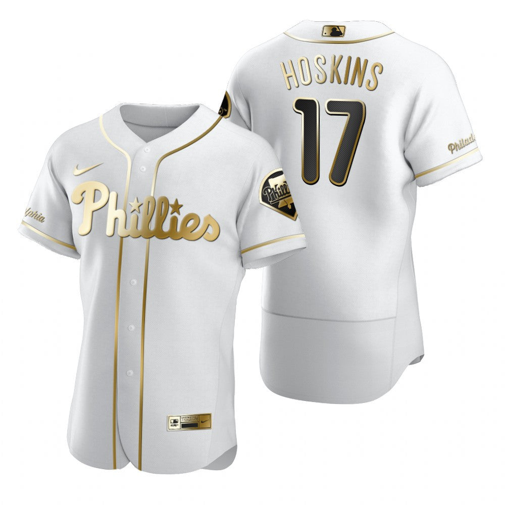 Philadelphia Phillies 17 Rhys Hoskins Mlb Golden Brandedition White Jersey Gift For Phillies Fans