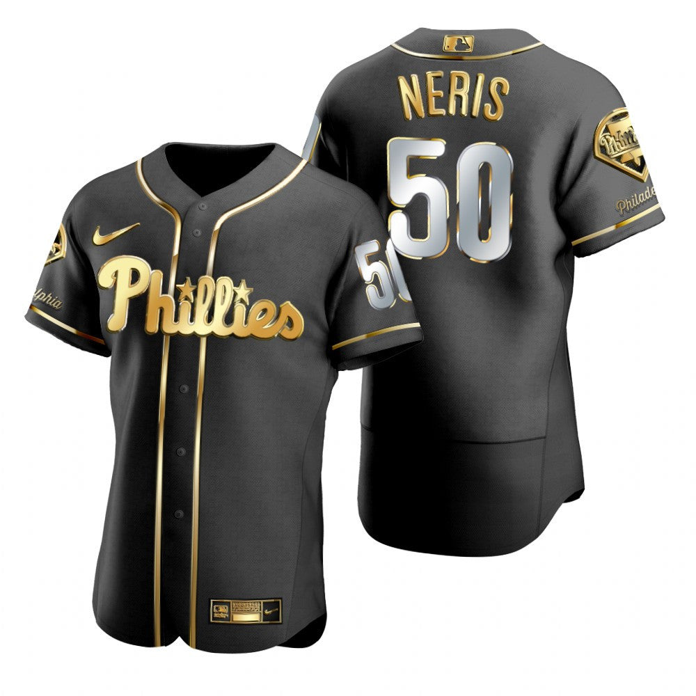 Philadelphia Phillies 50 Hector Neris Mlb Golden Brandedition Black Jersey Gift For Phillies Fans