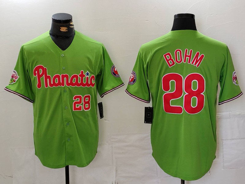 Philadelphia Phillies #28 Alec Bohm Number Green With Patch Stitched Cool Base B