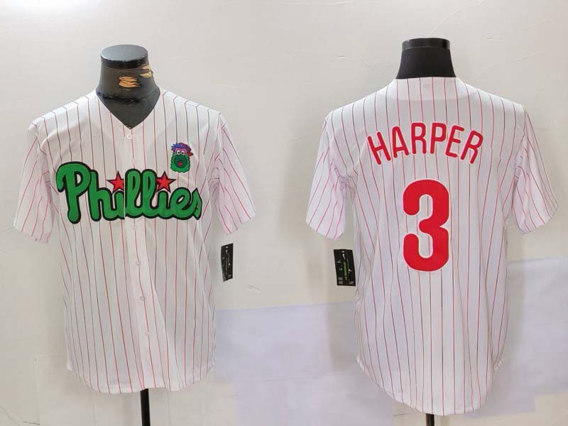 Philadelphia Phillies #3 Bryce Harper White Green Cool Base Stitched Baseball Je