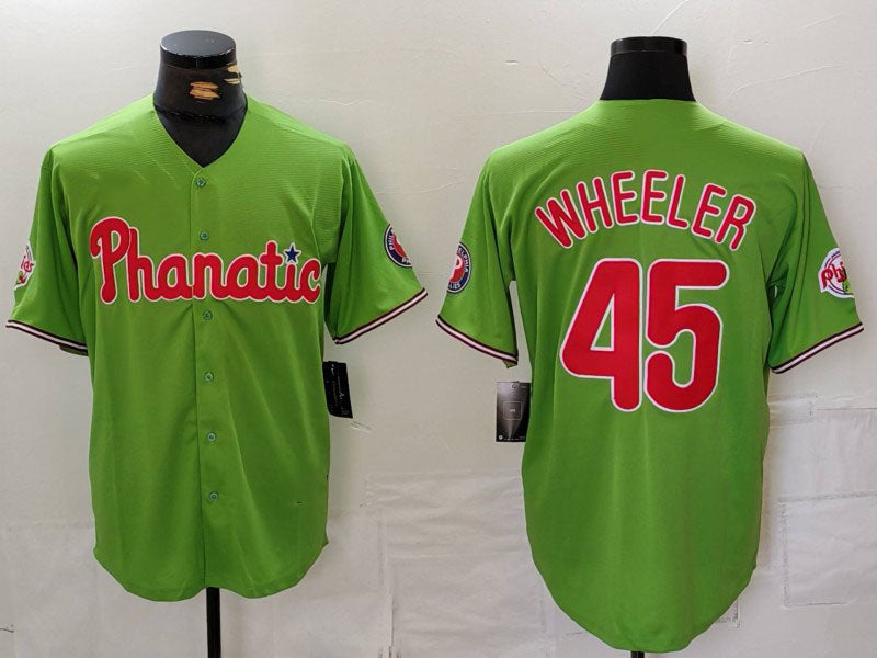 Philadelphia Phillies #45 Zack Wheeler Green With Patch Stitched Cool Base Baseb