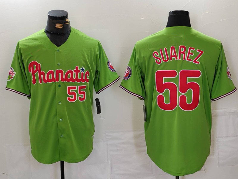 Philadelphia Phillies #55 Ranger Suarez Number Green With Patch Stitched Cool Ba