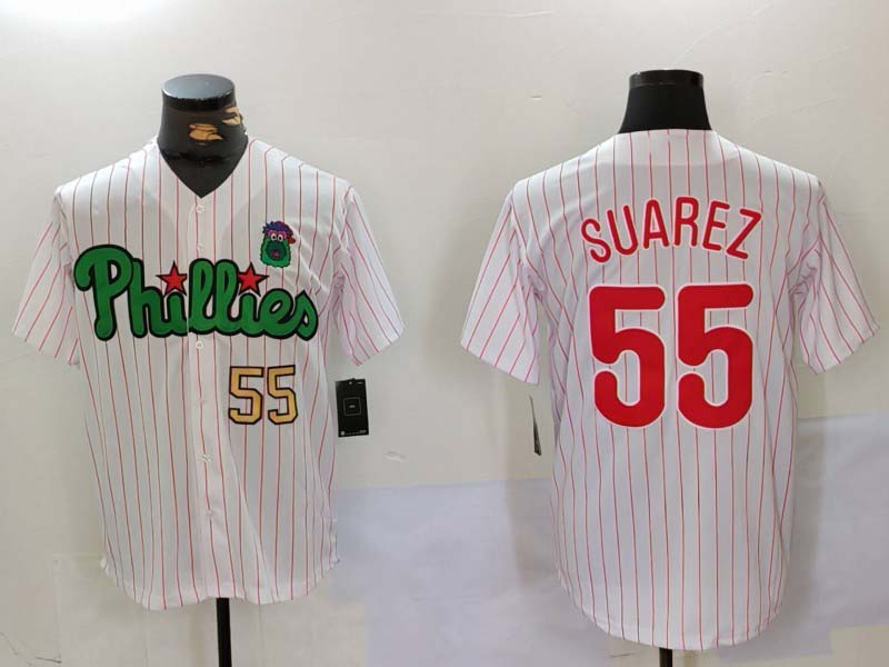 Philadelphia Phillies #55 Ranger Surez White Green Cool Base Stitched Baseball J