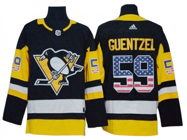 Pittsburgh Penguins #59 Jake Guentzel USA Flag Fashion Jersey Black