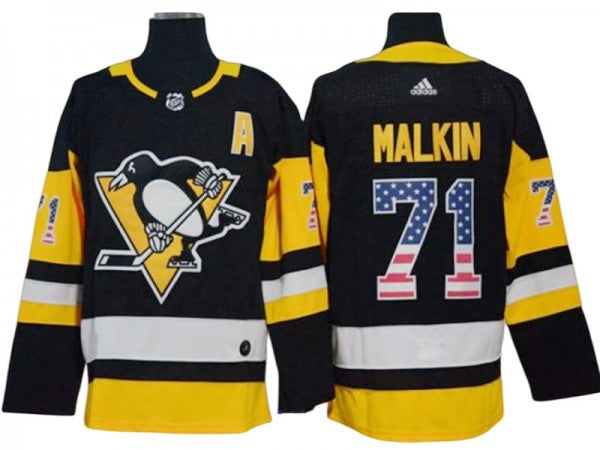 Pittsburgh Penguins #71 Evgeni Malkin USA Flag Fashion Jersey Black