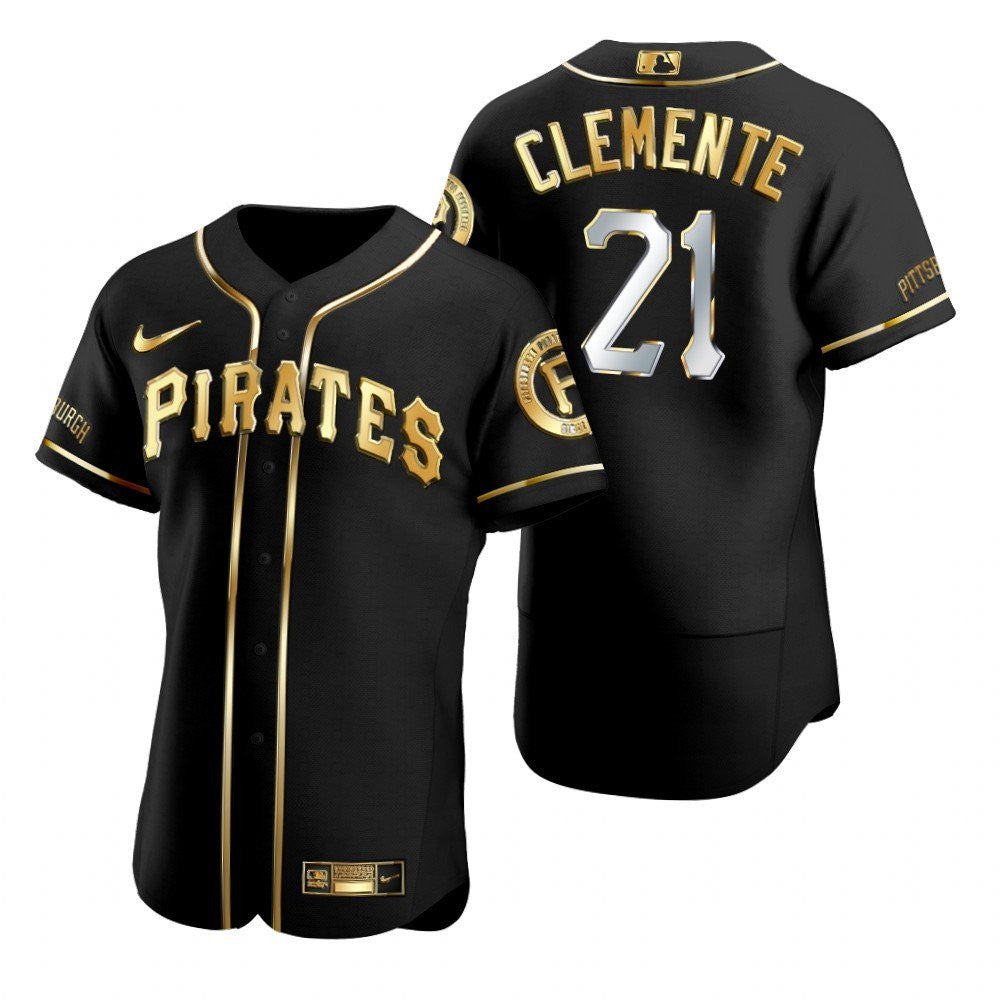 Pittsburgh Pirates 21 Roberto Clemente Mlb Golden Brandedition Black Jersey Gift For Pirates Fans