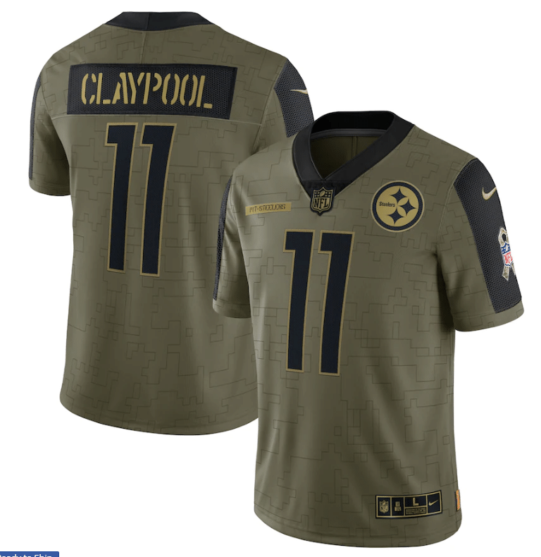 Pittsburgh Steelers Chase Claypool 11 Nfl Olive 2021 Salute To Service Player Men Jersey For Steelers Fans