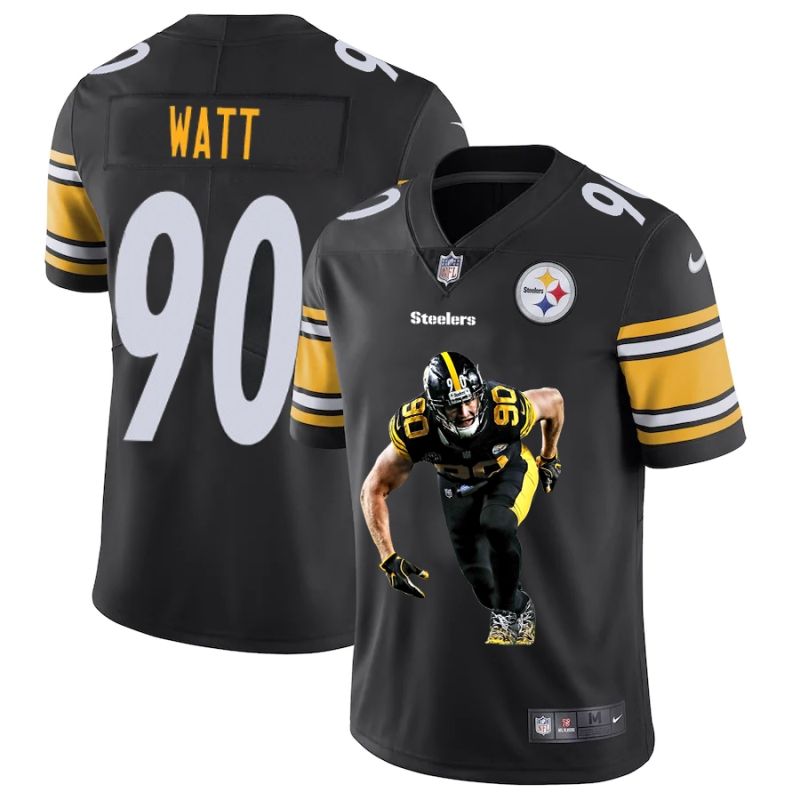 Pittsburgh Steelers T J Watt 90 Nfl Portrait Brandedition Black Jersey