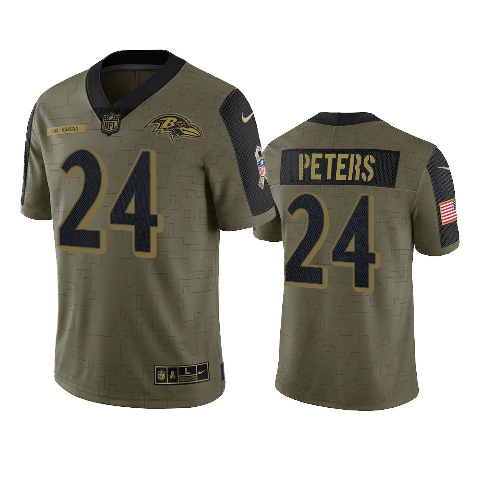 Ravens Marcus Peters Limited Jersey Olive 2021 Salute To Service