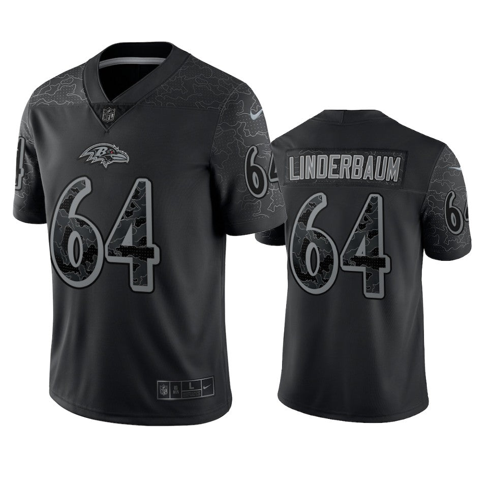 Ravens Tyler Linderbaum Reflective Limited Black Jersey Mens