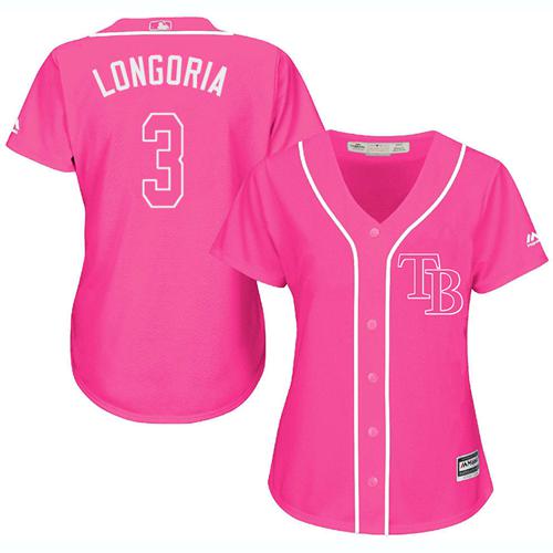 Rays 3 Evan Longoria Pink Fashion Womens Stitched Baseball Jersey