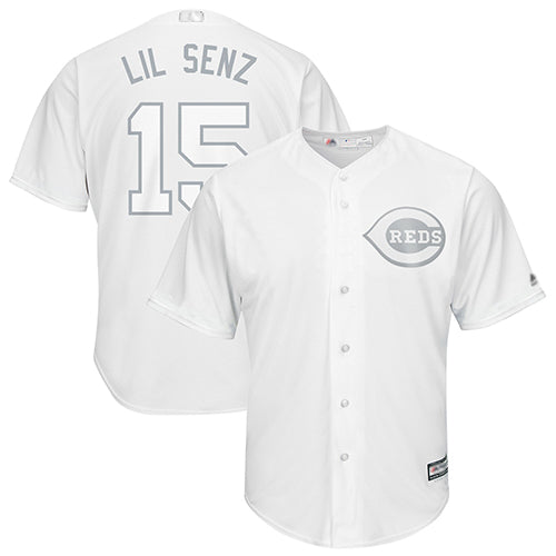 Reds 15 Nick Senzel White Lil Senz Players Weekend Cool Base Stitched Baseball Jersey
