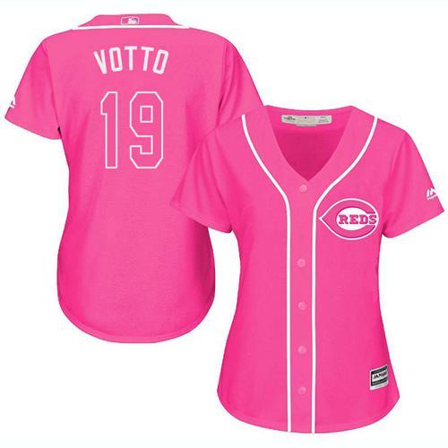 Reds 19 Joey Votto Pink Fashion Womens Stitched Baseball Jersey