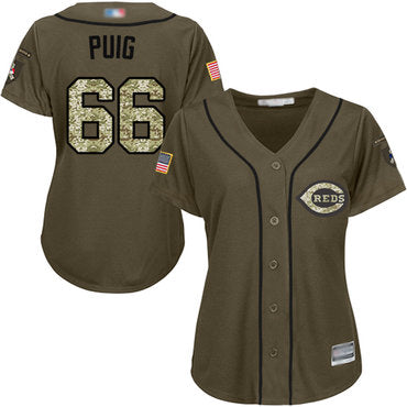 Reds 66 Yasiel Puig Green Salute To Service Womens Stitched Baseball Jersey