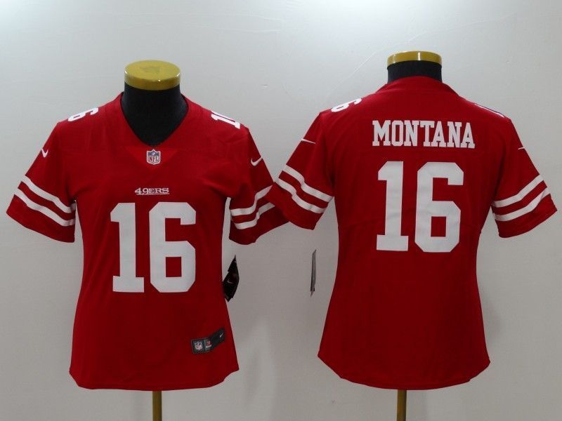 San Francisco 49ers Joe Montana 16 2020 Nfl Red Womens Jersey Jersey