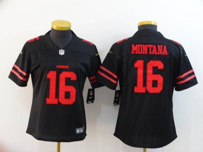 San Francisco 49ers Joe Montana 16 Nfl 2020 Black Womens Jersey