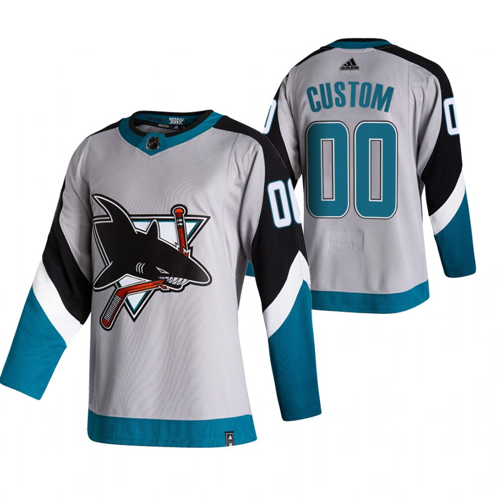 San Jose Sharks Custom Grey 2020-21 Reverse Retro Alternate NHL Jersey