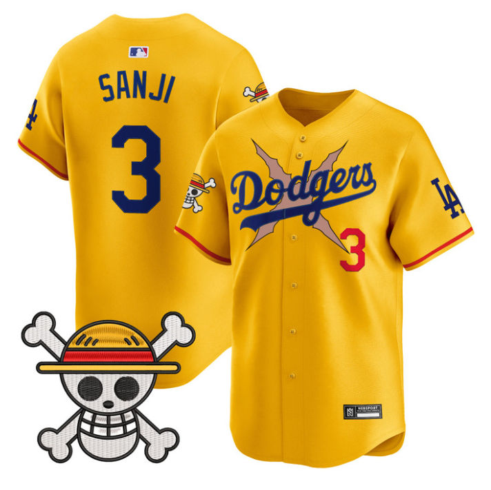 Sanji Jersey #3 Los Angeles Dodgers One Piece 2025 Vapor Limited Stitched Gold