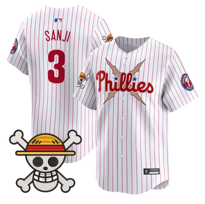 Sanji Jersey #3 Philadelphia Phillies One Piece 2025 Limited Stitched Stripes