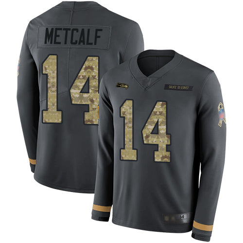 Seahawks 14 Dk Metcalf Anthracite Salute To Service Mens Stitched Football Limited Therma Long Sleeve Jersey
