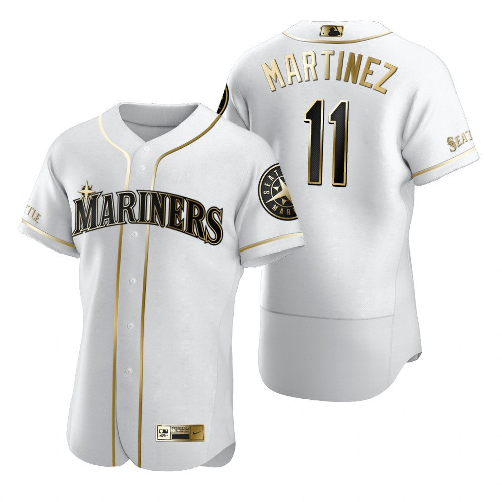 Seattle Mariners 11 Brandedgar Martinez Mlb Golden Brandedition White Jersey Gift For Mariners Fans