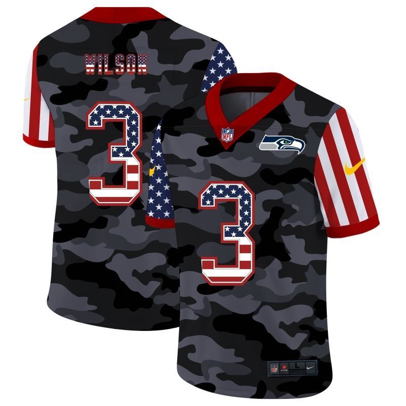 Seattle Seahawks Russell Wilson 3 Nfl 2020 American Flag Camo Jersey