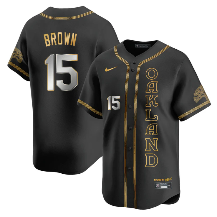 Seth Brown Jersey #15 Oakland Athletics City Connect Concept Stitched Black Gold