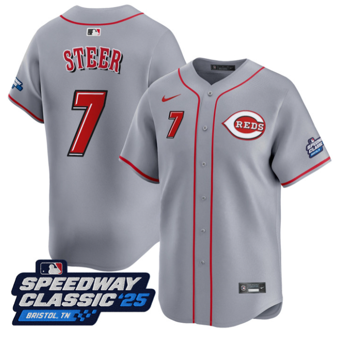 Spencer Steer Jersey #7 Cincinnati Reds Speedway Classic Limited Stitched Gray