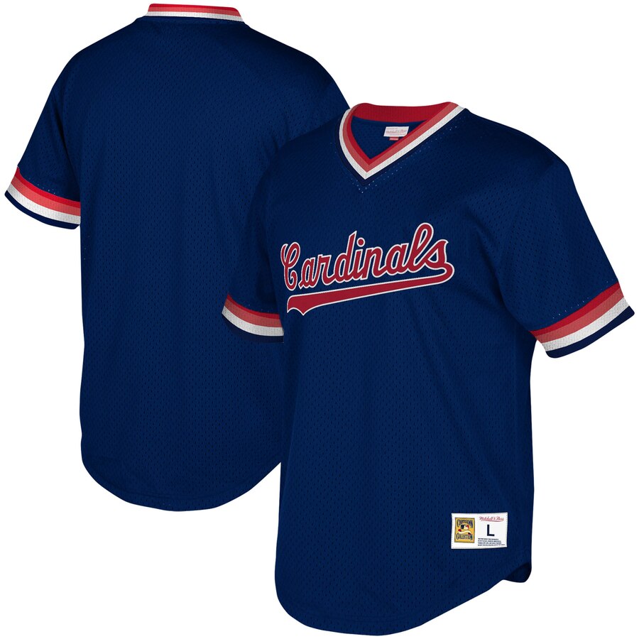 St Louis Cardinals Mitchell Ness Youth Cooperstown Collection Mesh Wordmark V neck Jersey Navy