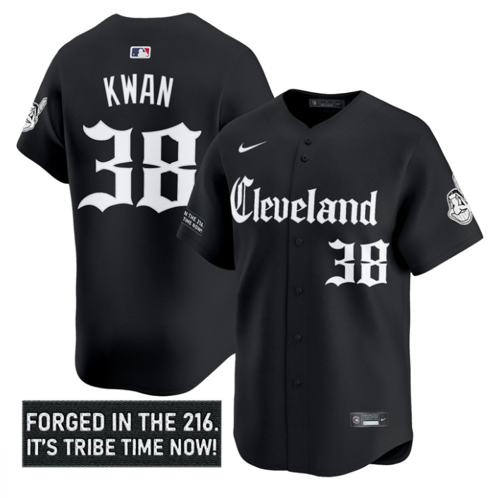 Steven Kwan Jersey #38 Cleveland Indians Gothic Iron Edition Stitched Black