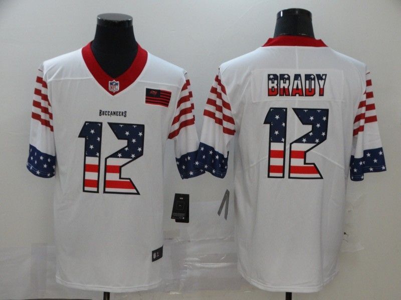 Tampa Bay Buccaneers Tom Brady 12 Nfl 2020 American Flag White Jersey