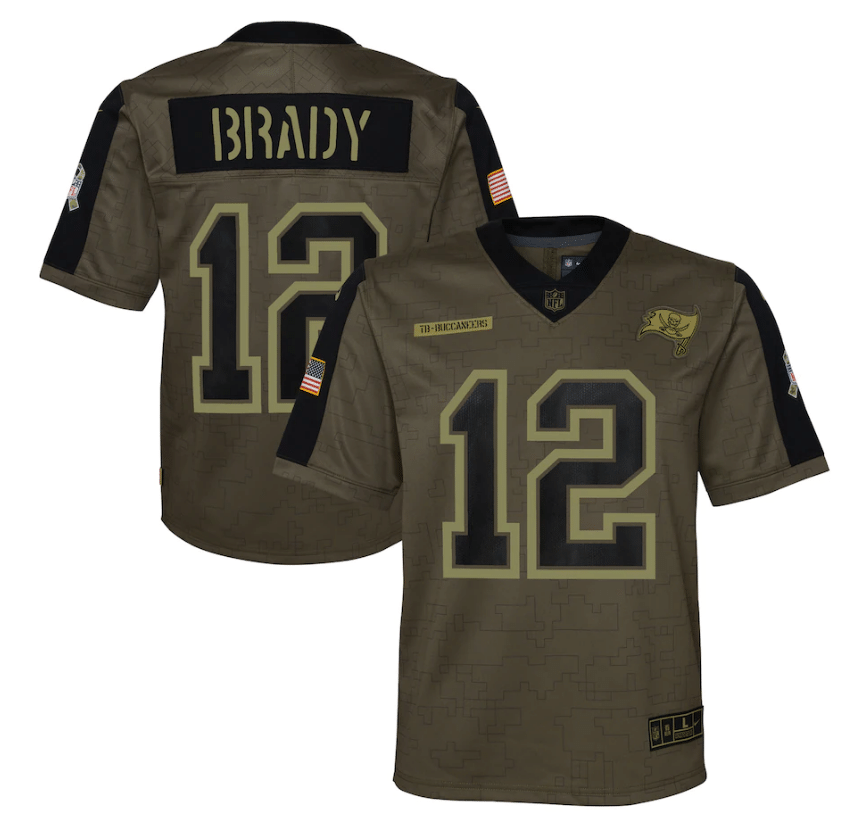 Tampa Bay Buccaneers Tom Brady 12 Nfl Olive 2021 Salute To Service Game Men Jersey For Buccaneers Fans