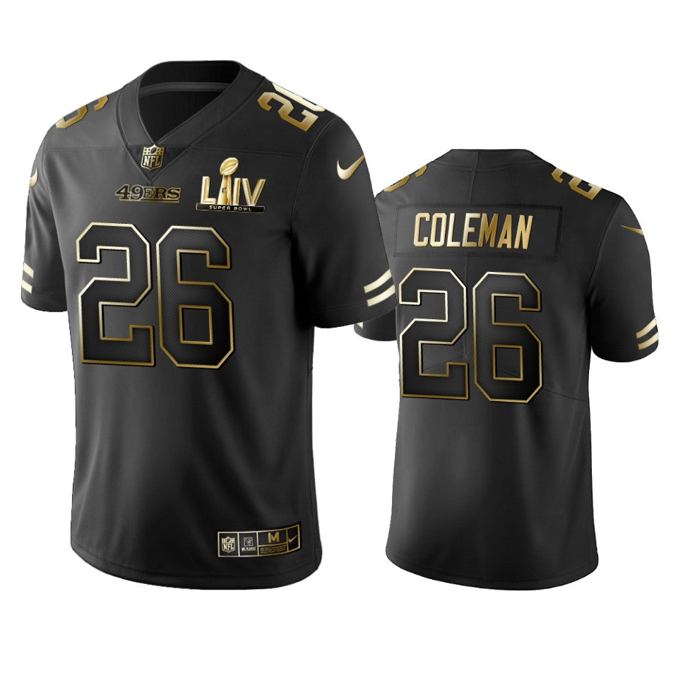 Tevin Coleman 49ers Black Super Bowl Liv Golden Edition Jersey